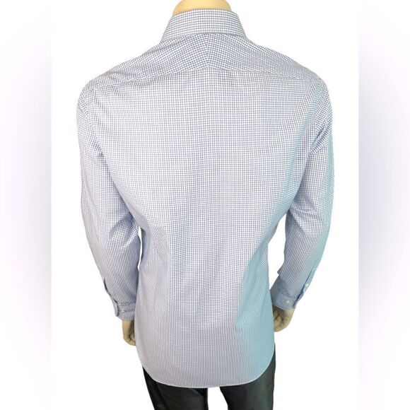 Ike Behar L/S Casual Dress Shirt Excellent Condition White W/Blue Grid Size 16 - Picture 2 of 8